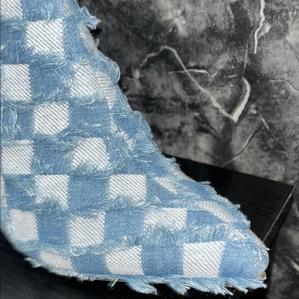 Blue and White Checkered Knee-High Boots - Picture 5 of 8